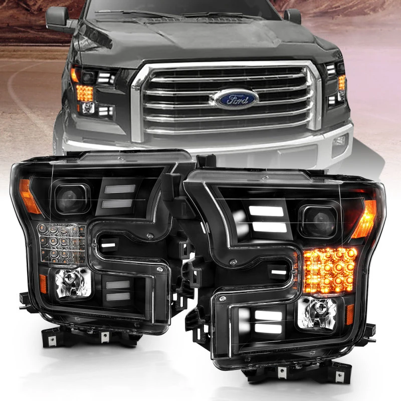 ANZO 15-17 Ford F-150 Projektorscheinwerfer mit Plank-Design, schwarz mit Amber-Sequenzieller Blinkanzeige
