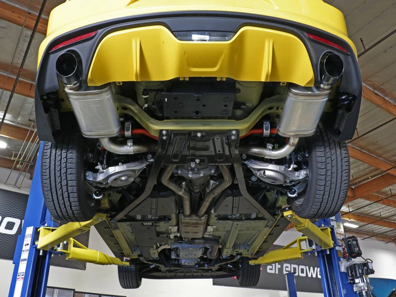 aFe MACHForce XP 2,5 Zoll 409 Edelstahl Auspuff-System mit schwarzen Endrohren für Ford Mustang I4-2.3L (t) 15-17