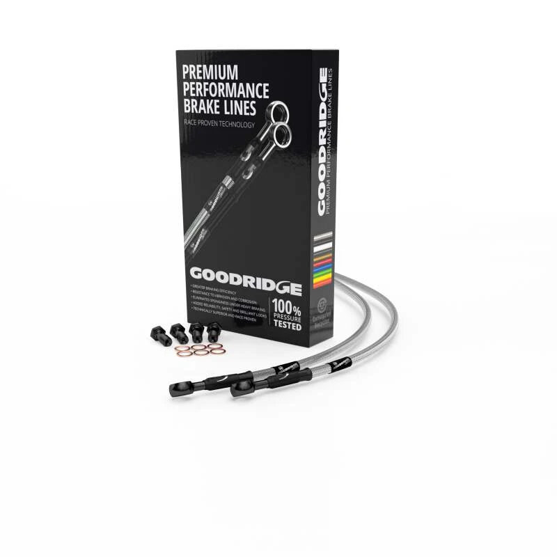 Goodridge 76 Zoll Universal Kupplungsleitung mit schwarzen Zink-Fittings und klarer Schlauch - 90 Grad Banjo mit AN3-Fitting