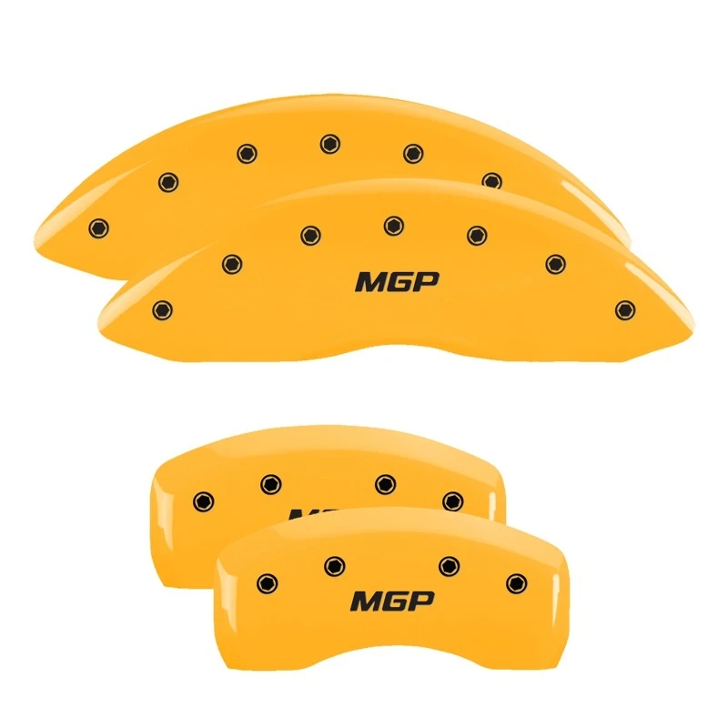 MGP 4 Bremssattel-Abdeckungen Graviert Vorne & Hinten MGP Gelb Finish Schwarz Zeichen