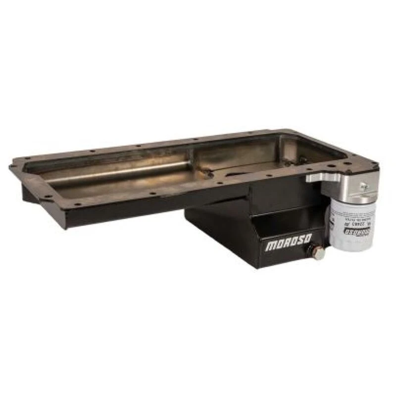 Moroso GM LS Swap/Early F-Body (w/Rear Sump/Spin-On Filter Adapter) Wet Sump 6in Steel Oil Pan - Black