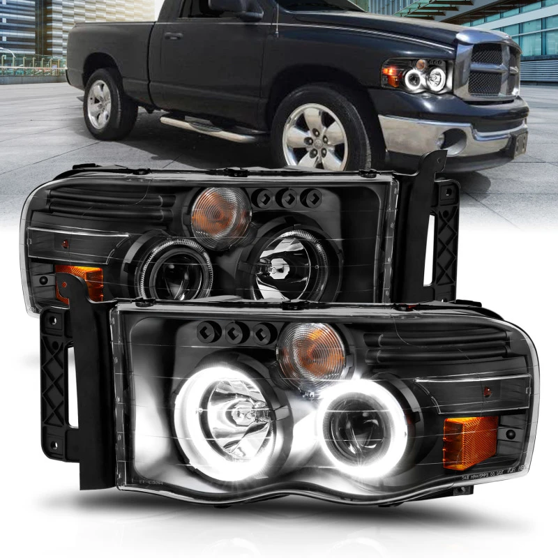 ANZO 2002-2005 Dodge Ram 1500 Projektor-Scheinwerfer mit Halo Schwarz Klar Bernstein