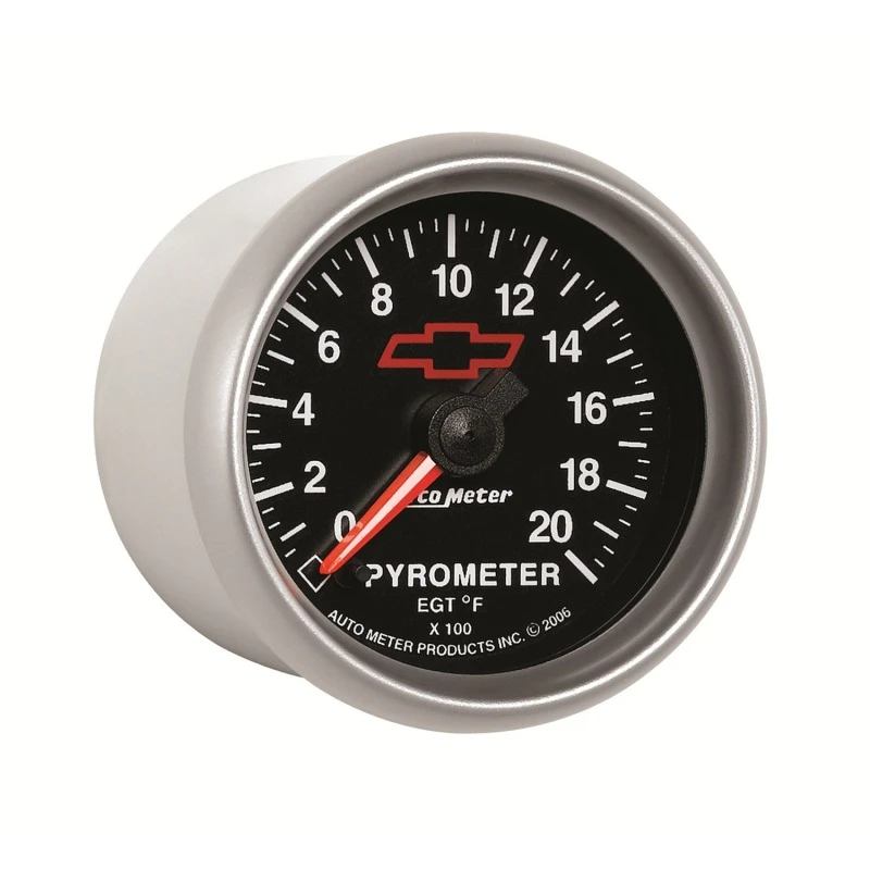 AutoMeter Pyrometer (Egt) 2-1/16 Zoll, 2000 Grad F Schrittmotor Chevy Red Bowtie Schwarz