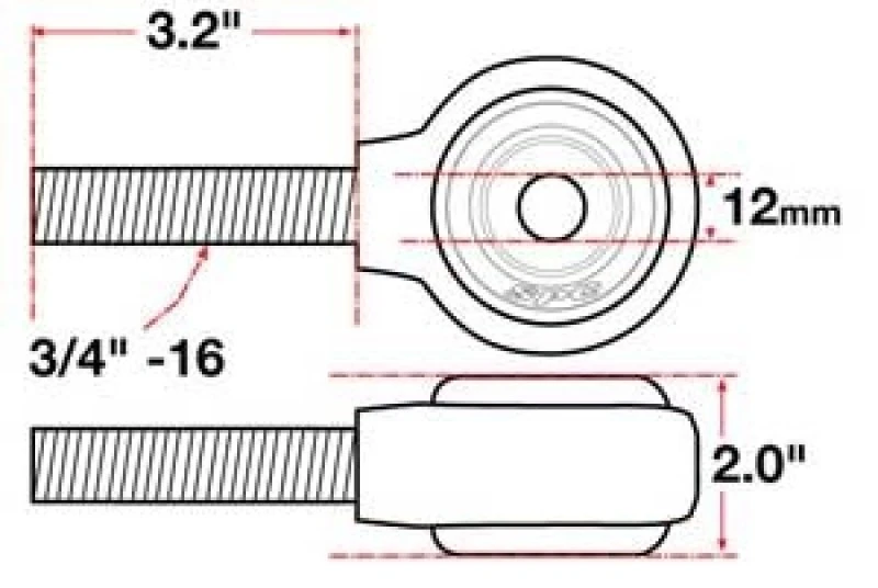 SPC Performance X-Achsen-Dichtungs-Gelenk LH 3/4in-16x12mm BH x 2in W