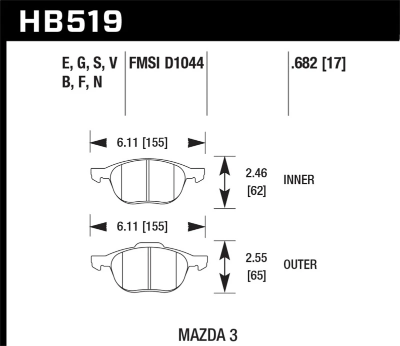 Hawk HPS 08-09 Mazda 3 / Ford/ Volvo HPS Straßen-Bremsbeläge