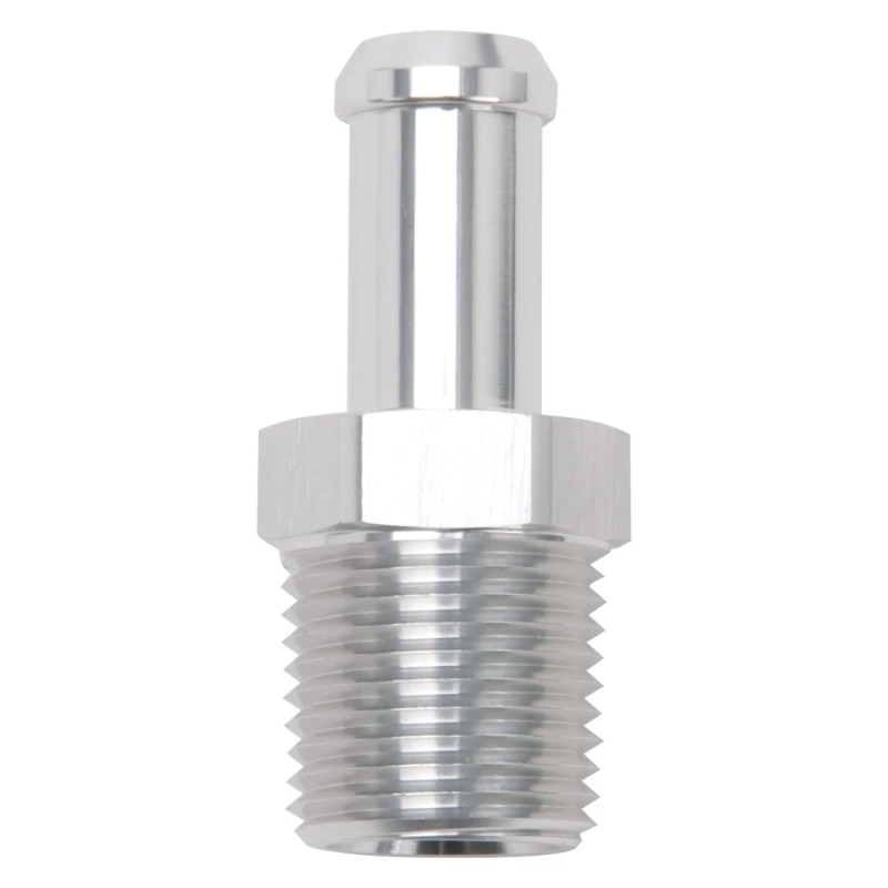 Edelbrock Schlauch-Endstück gerade 1/2 Zoll NPT auf 1/2 Zoll Barb Klar eloxiert