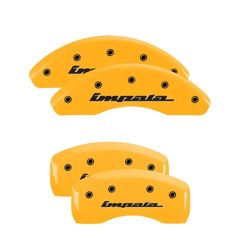 MGP 4 Bremssattel-Abdeckungen Graviert Vorne & Hinten Impala Gelb Finish Schwarze Zeichen 2002 Chevrolet Impala