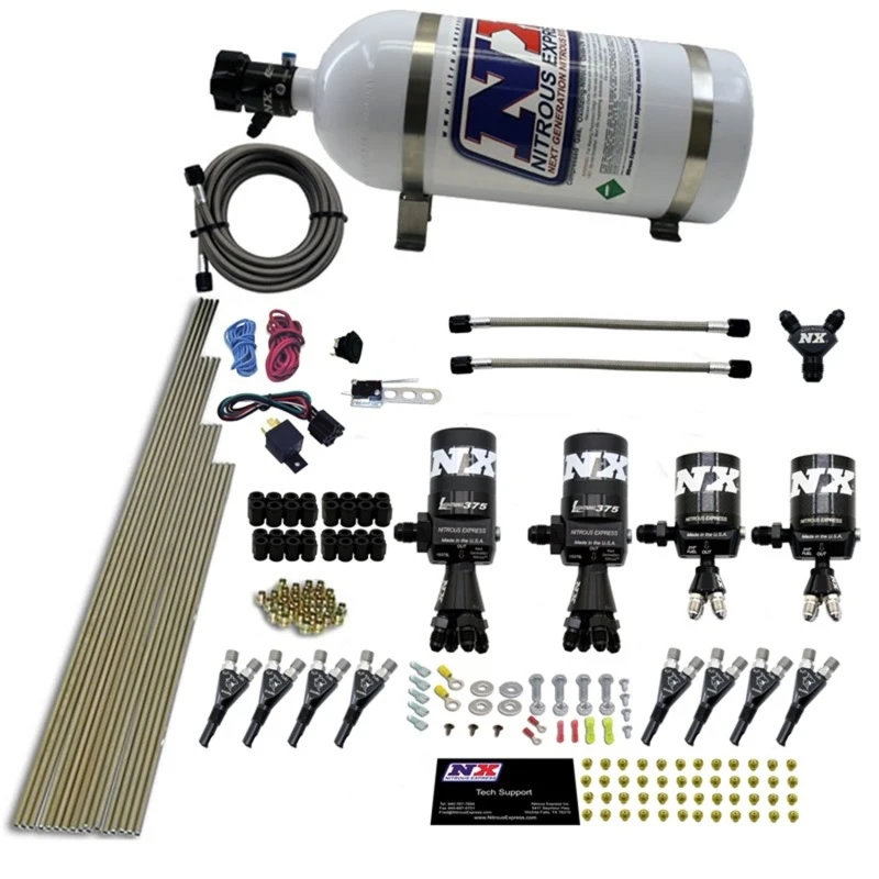 Nitrous Express 8 Zyl Shark Direct Port 4 Solenoids Nitrous Kit (200-600PS) mit 10lb Flasche