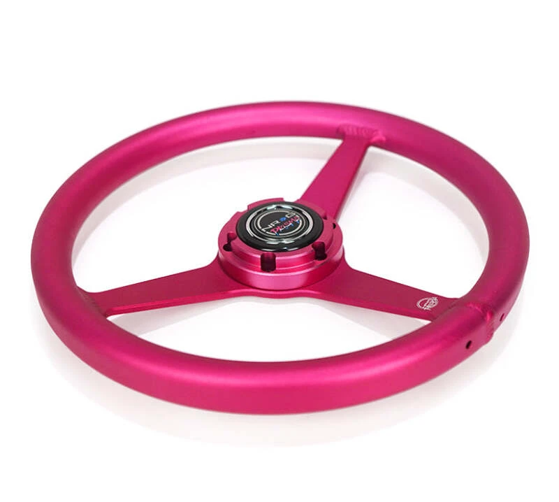 NRG Aluminum Steering Wheel 330mm - Heritage Solid Spoke - Ergonomic Grip - Anadized Pink