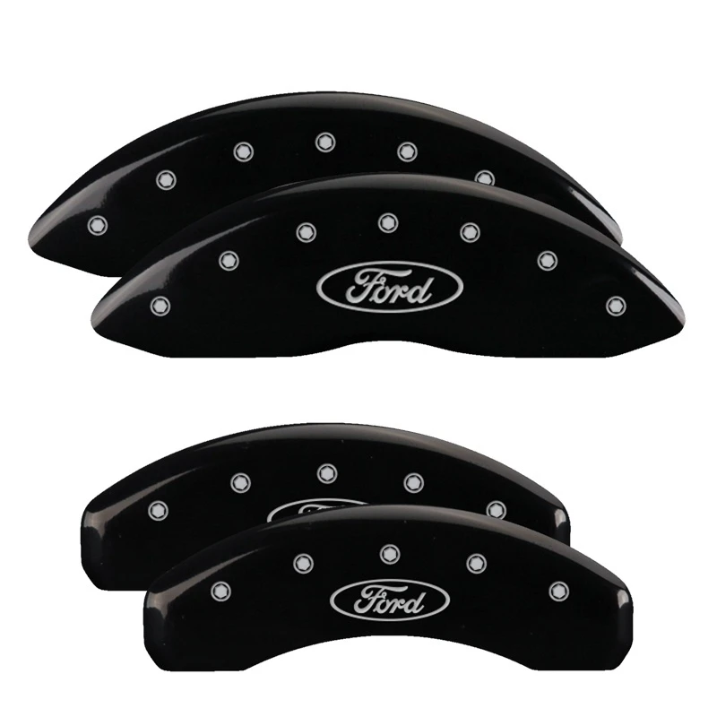 MGP 4 Bremse Caliper Abdeckungen Graviert Vorne & Hinten Oval-Logo/Ford Schwarz Finish Silber ch