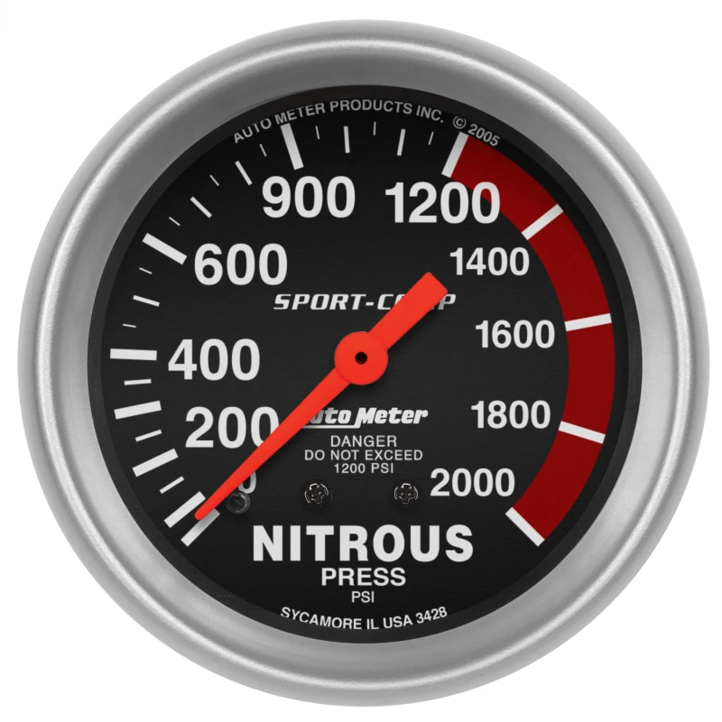 Autometer 2-5/8in 0-2000 PSI Mechanical Nitrous Pressure Sport-Comp Gauge