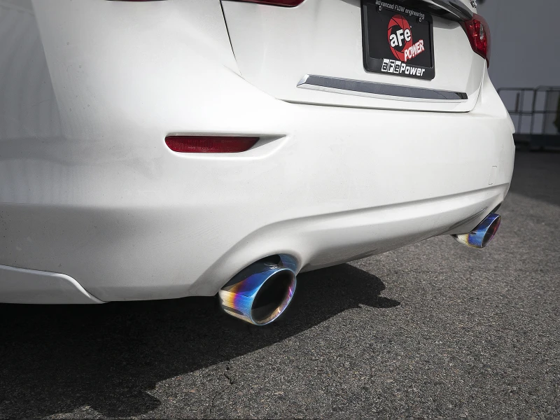 aFe Takeda 2,5-Zoll-304-Edelstahl-Kat-Abgasanlage mit blauen Flammen-Spitzen 16-18 Infiniti Q50 V6-3.0L (tt)