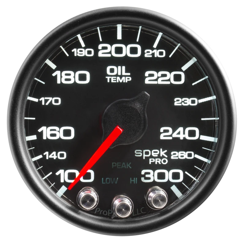 Autometer Spek-Pro Ölmessgerät 2 1/16 Zoll 300°F Schrittmotor mit Peak- und Warnfunktion Schwarz/Schwarz