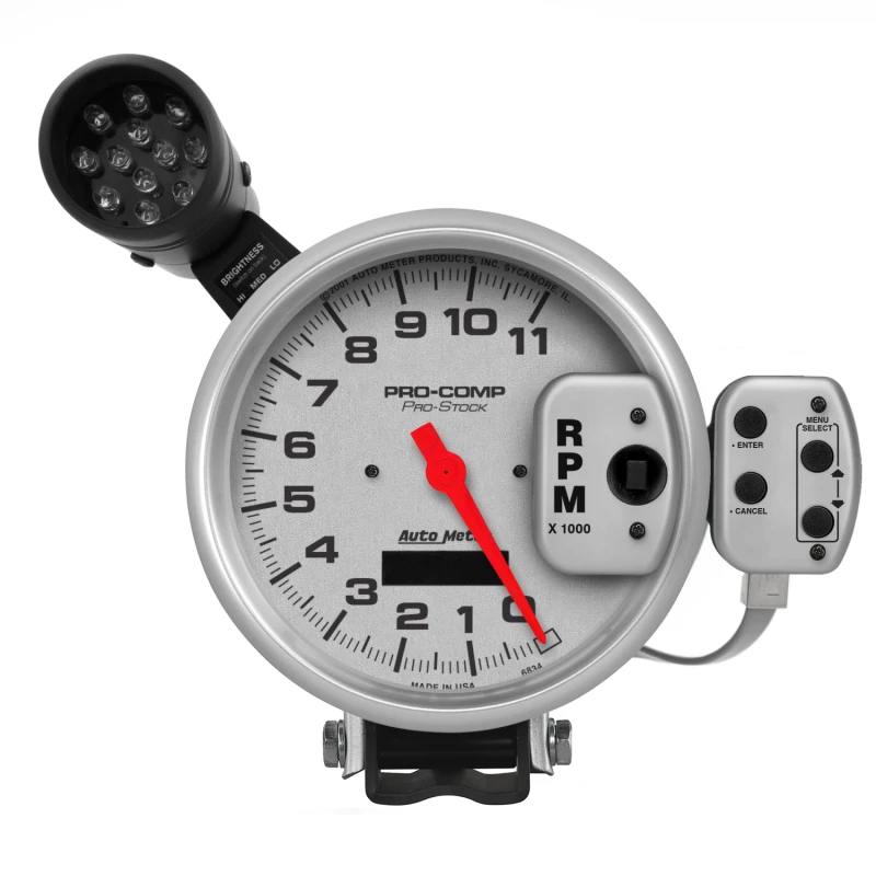 AutoMeter Gauge Tach 5in. 11K RPM Pro-Stock Pedestal W/ Super Lite & Peak Mem Ul