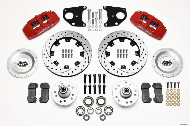 Wilwood Dynapro 6 Front Hub Kit 12.19in Drilled Red 62-72 CDP B & E Body-Drum