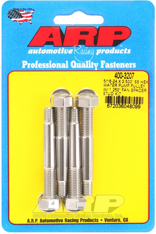 ARP 5/16-24 X 2.500 SS Sechskant-Wasserpumpen-Riemenscheibe mit 1.250in Lüfter-Abstandshalter-Stud Kit