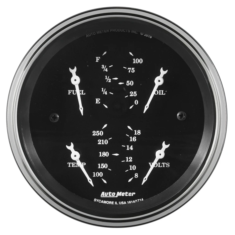 Auto Meter Doppel-Treibstoff- und Öldruck-Anzeige 3 3/8 Zoll 240E-33F & 100psi Elektrisch Old Tyme Schwarz