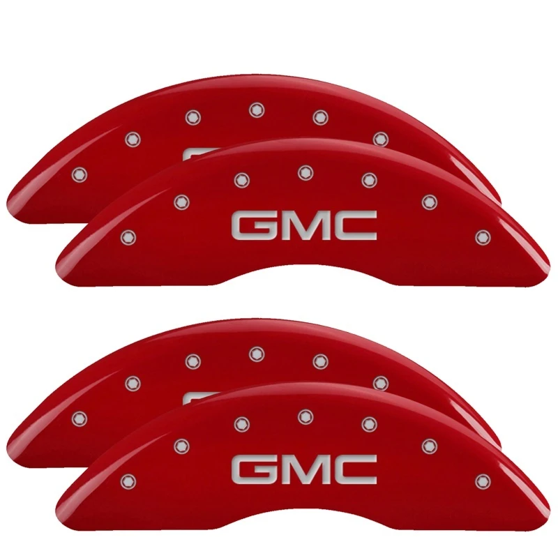 MGP 4 Bremsekolben-Abdeckungen graviert vorne und hinten GMC Rot finish silber ch