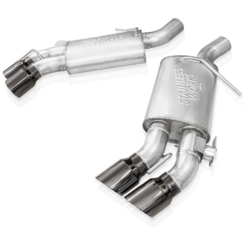 Stainless Works 16-21 Camaro SS 3 Zoll Original Factory Connect Axle Back w/Ventil - 4 Zoll Quad Black Tips