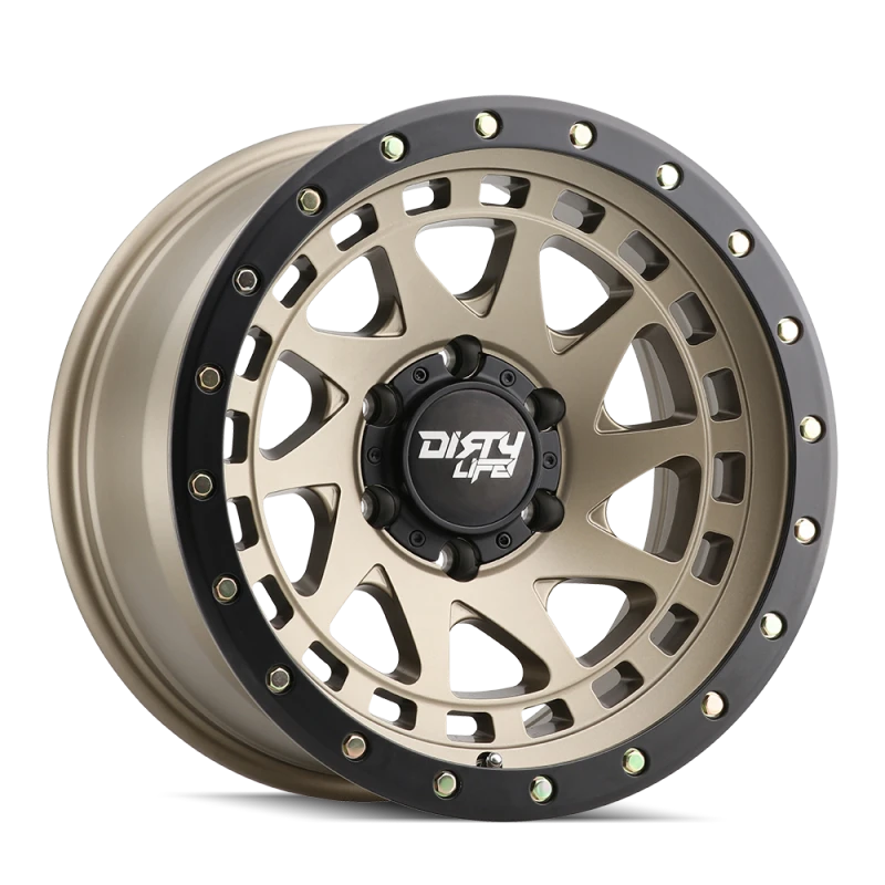 Dirty Life 9311 Enigma Pro 17x9 5x127 BP -12mm Offset 71.5mm Hub Satin Gold Wheel - Beadlock