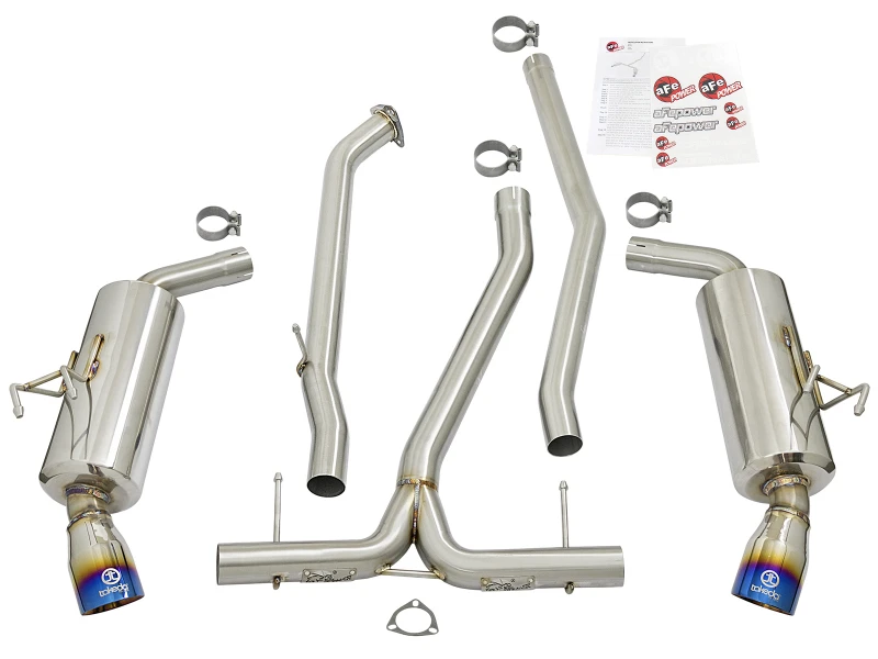 aFe POWER Takeda 16-17 Honda Civic I4-1.5L (t) 2.5-2.25in 304 SS CB Dual-Exit Abgasanlage Blaue Endrohre