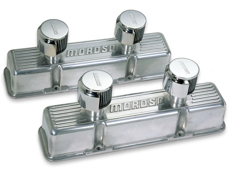 Moroso Chevrolet Small Block Ventildeckel - 2 Deckel mit 2 Atemern - Poliertes Aluminium - Paar