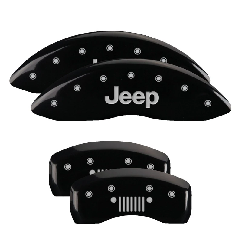 MGP 4 Bremse Caliper Abdeckungen Graviert Vorne JEEP Graviert Hinten JEEP Grill-Logo Schwarz Finish Silber ch