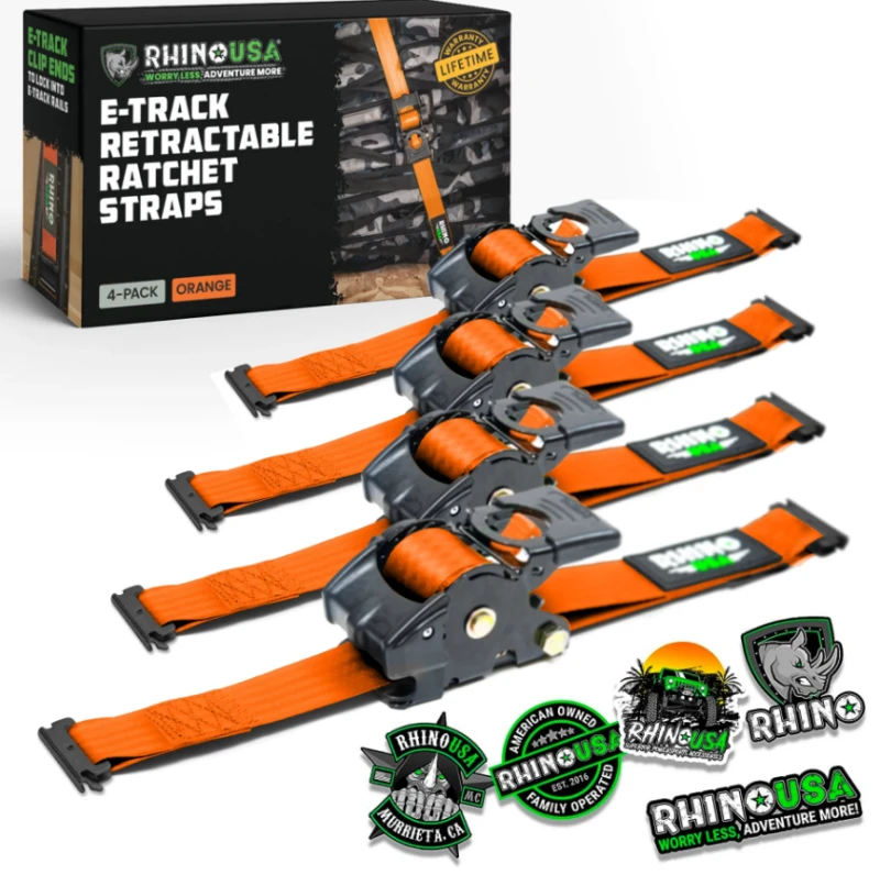Rhino USA Retractable Ratchet Straps (2Pk 1Inx10Ft) Orange