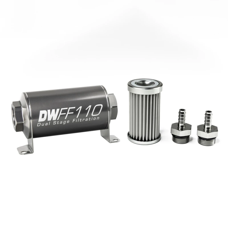DeatschWerks Stainless Steel 5/16in 5 Micron Universal Inline Fuel Filter Housing Kit (110mm)
