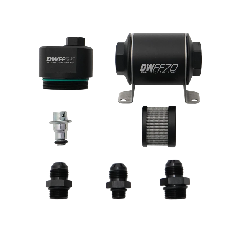 DeatschWerks DWFFR-X 70mm Billet Fuel Filter Regulator - 10 Micron with 8AN Fittings