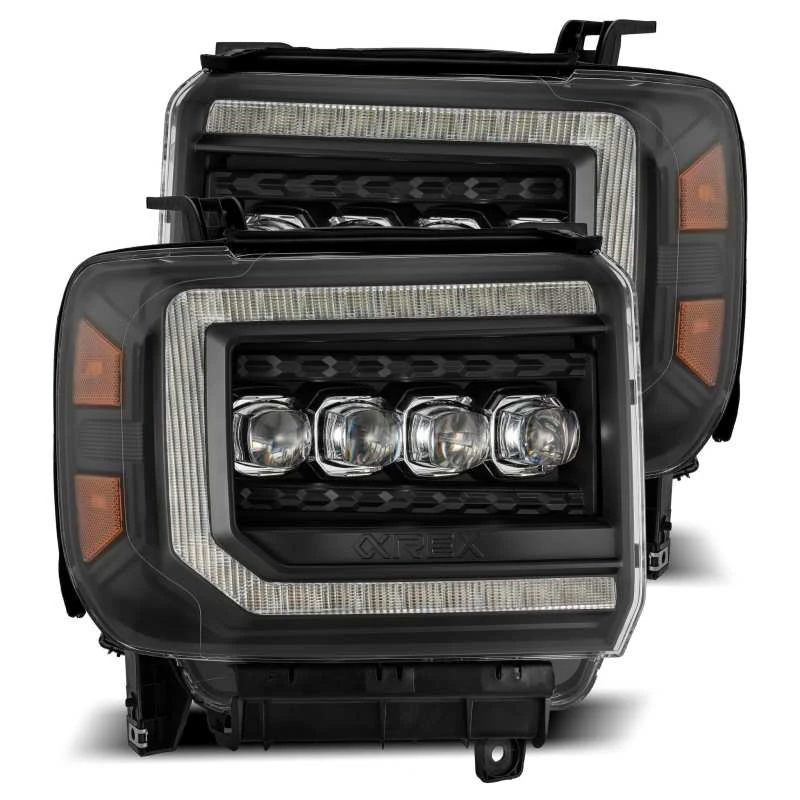 AlphaRex 14-18 GMC Sierra NOVA LED-Projektor-Scheinwerfer Plank Style Schwarz mit aktivem Licht/Seq Signal/DRL