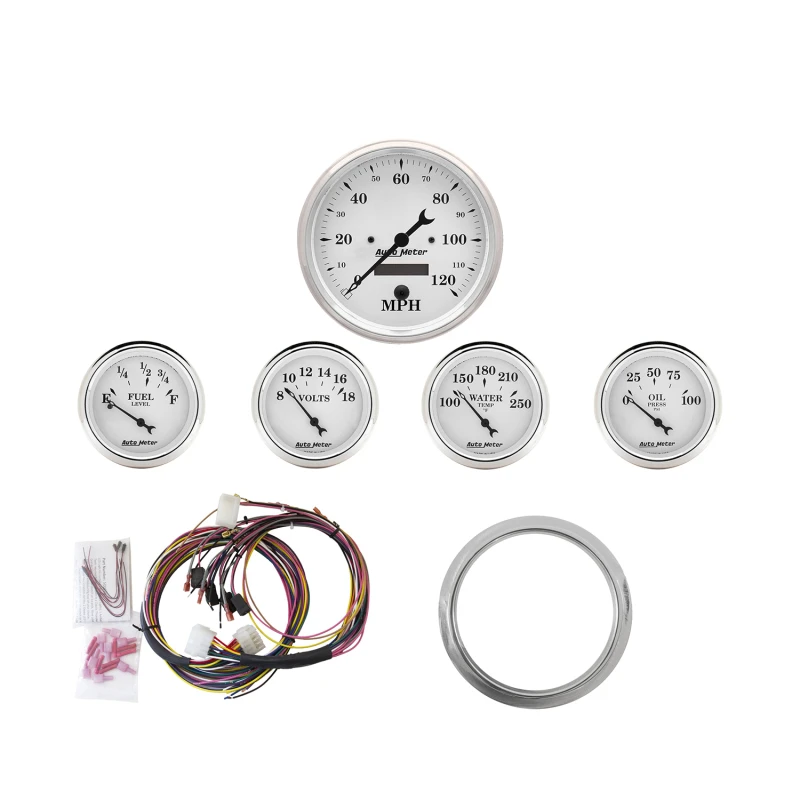 Autometer Old Tyme White 5-Teile-Kit (MPH/Kraftstoff/Öldruck/Wassertemp/Batterie) 59-60 Chevy Auto Direkt-Passendes Armaturenbrett-Kit