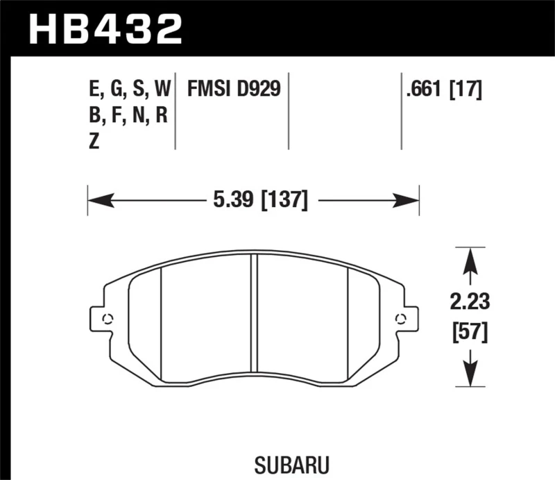 Hawk 03-05 WRX / 08 WRX / 09 Legacy 2.5i NA ONLY D929 HPS Straßenbremsbeläge vorne