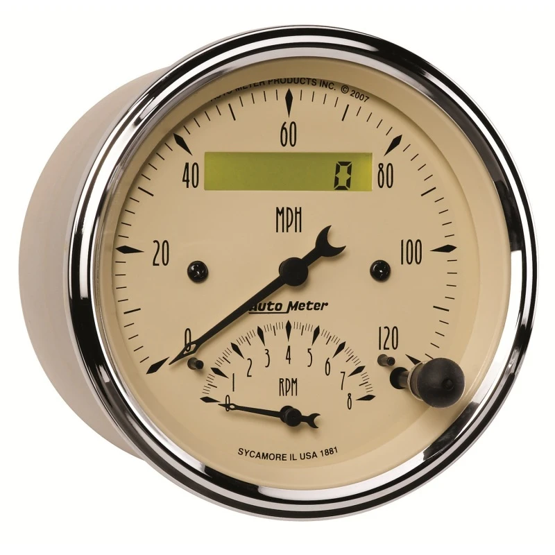 AutoMeter-Tacho/Geschwindigkeitsmesser 3-3/8 Zoll, 120 Meilen pro Stunde & 8.000 Umdrehungen pro Minute, elektronisch programmierbar, antikbeige