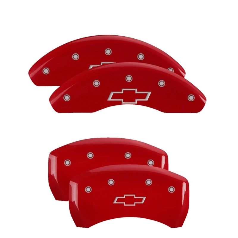 MGP 4 Bremse Caliper Abdeckungen Gravur Vorne & Hinten Bowtie Rot Finish Silber Zeichen