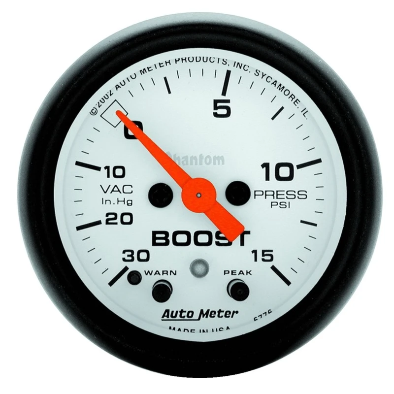Autometer Phantom 52mm 30 in Hg-Vac/15PSI FS Electronic Vacuum/Boost w/ Peak Memory & Warning Gauge