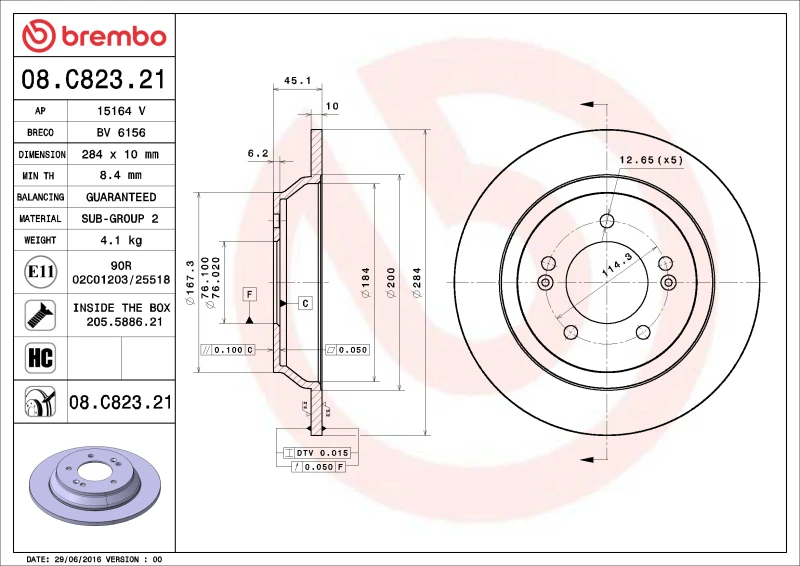 Brembo 20-22 Mercedes-Benz GLE350 Hinterer UV-beschichteter Rotor