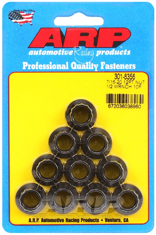 ARP 7/16-20 1/2 Socket 12 Pt Nut Kit for Various Applications (Pack of 10)