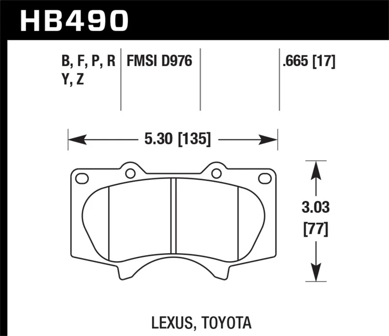 hawk-performance_HB490Y.665-67934215e3b19 Hawk 10 Lexus GX460 / 03-09 Lexus GX470 / 04-10 4Runner 4.0L/4.7L / 07-10 FJ Cruiser 4.0L / 03-07 Se