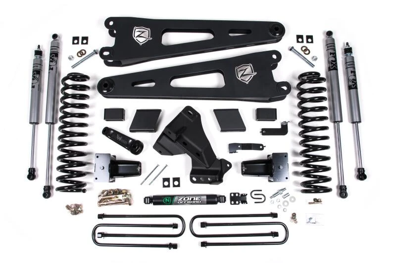 Zone Offroad 23-26 Ford F250/F350 4WD 7in Radius Arm Susp. Lift Kit 4.5in Rear - Adv. Series Shocks