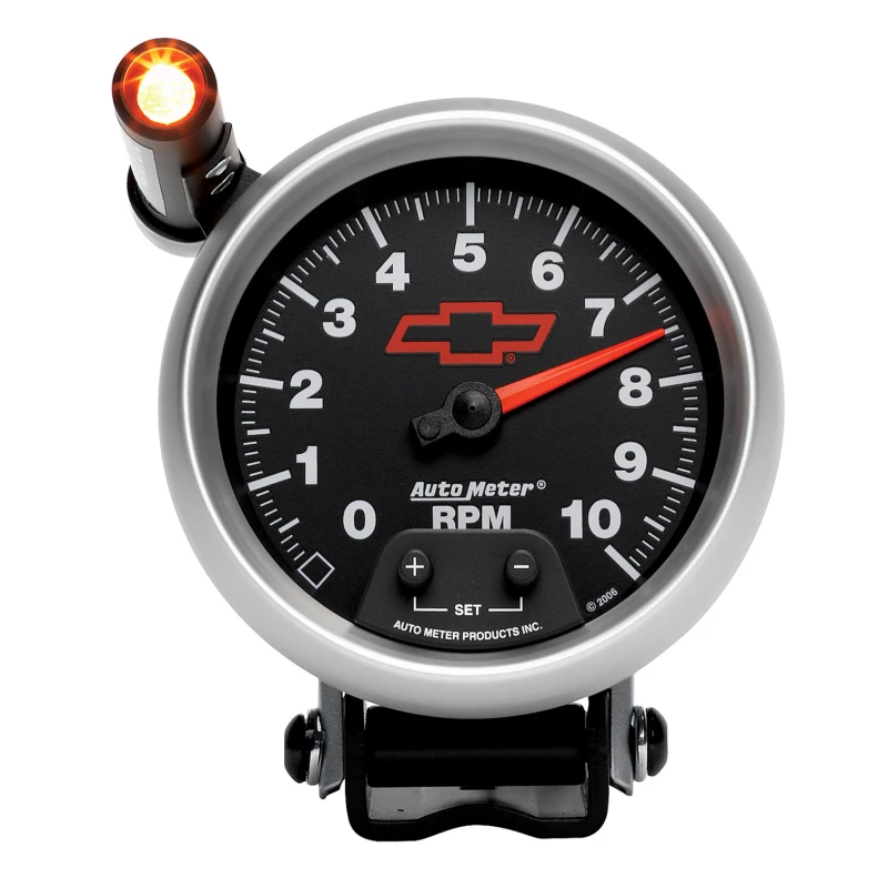 Autometer GM Red Bowtie Black 3-3/4in 0-10000 RPM Sockel-Montage-Tachometer Quick-Lite