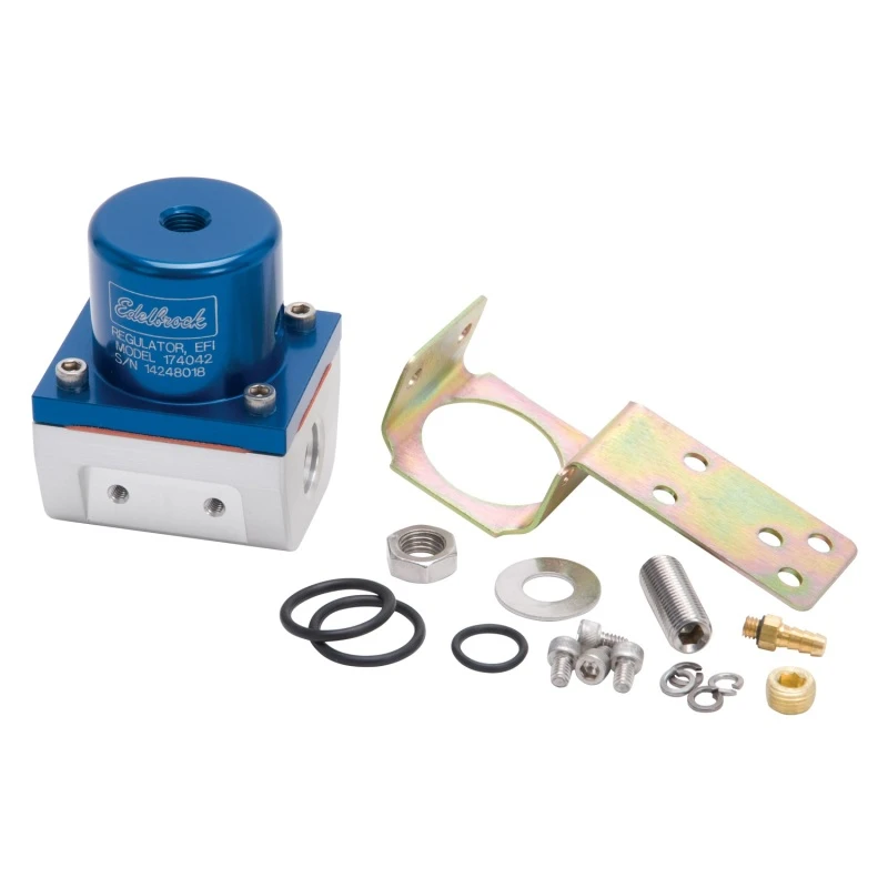 Edelbrock Kraftstoffdruckregler EFI 180 GPH 35-90 PSI -6 Ein/Aus -6 Rücklauf Blau/Klar
