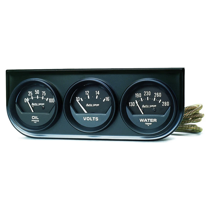 Autometer AutoGage 2 Zoll 3-Anzeigen-Set 0-100 PSI Öl-Druck/130-280 Grad Wasser-Temperatur/10-16V Voltmeter - Schwarz