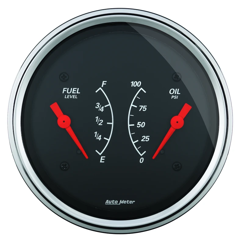 AutoMeter Gauge Dual Fuel & Oilp 3-3/8in. 240 Ohm(e) to 33 Ohm(f) & 100PSI Elec Designer Black