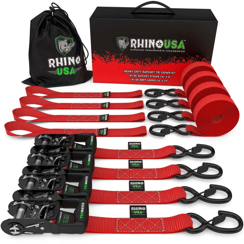 Rhino USA Heavy Duty Ratchet Tie-Down 4-Pack Rot 1.6 Zoll x 15 Fuß