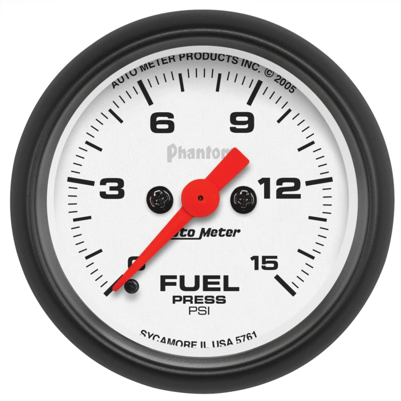 Autometer Phantom Fuel Pressure gauge 52mm 0-15 PSI Full Sweep Elec w/o peak & Valley