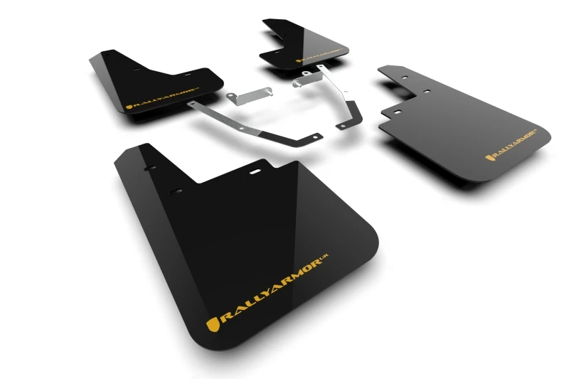 Rally Armor 2024 für Subaru Crosstrek (nur Wilderness) Schwarzes UR-Schmutzfänger-Set mit Wild-Orange-Logo, kein Bohren erforderlich