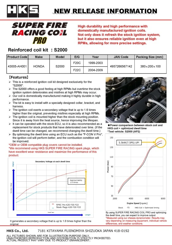 HKS SUPER FIRE RACING COIL PRO F20 F22 für Honda S2000