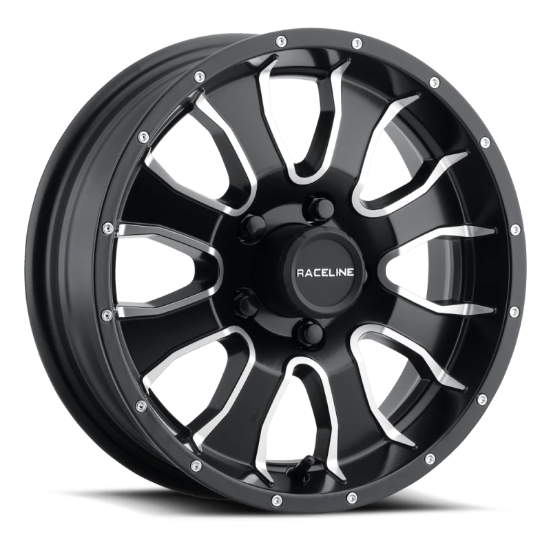 Raceline 860M Mamba 16x6in / 6x139.7 BP / 0mm Offset / 4.25mm Bore - Black & Machined Wheel