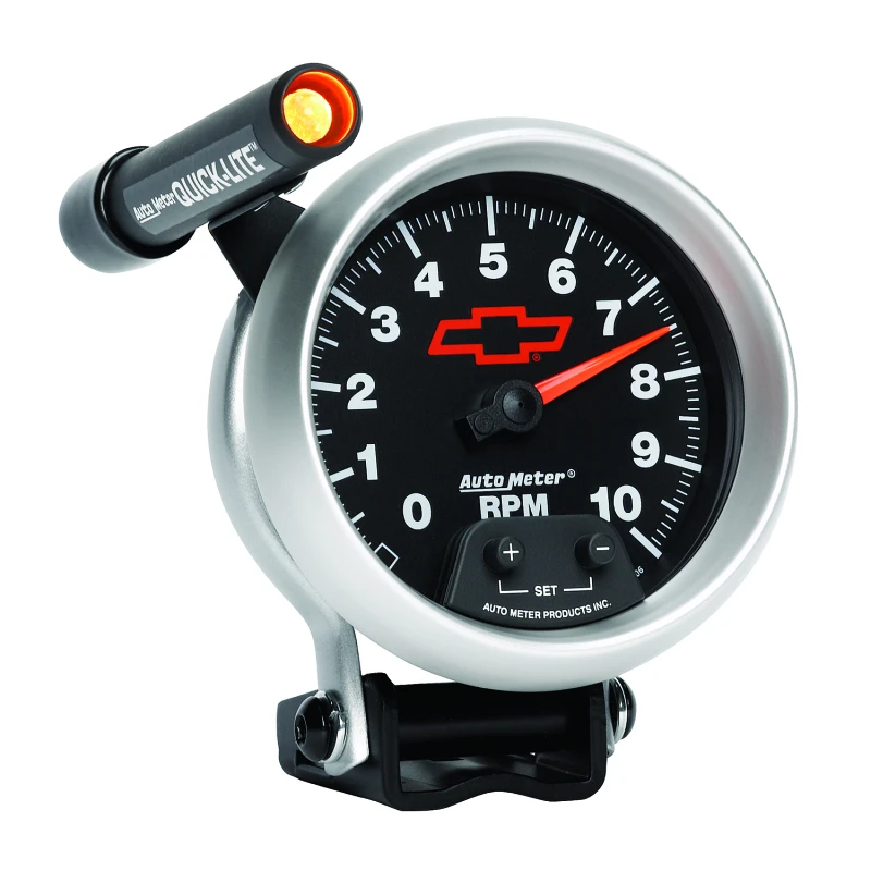 Autometer GM Red Bowtie Black 3-3/4in 0-10000 RPM Sockel-Montage-Tachometer Quick-Lite